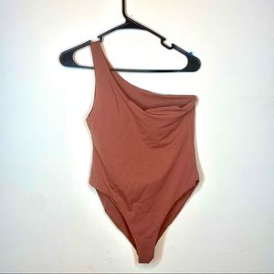 Reddish Brown Off the Shoulder One-Piece Swimsuit